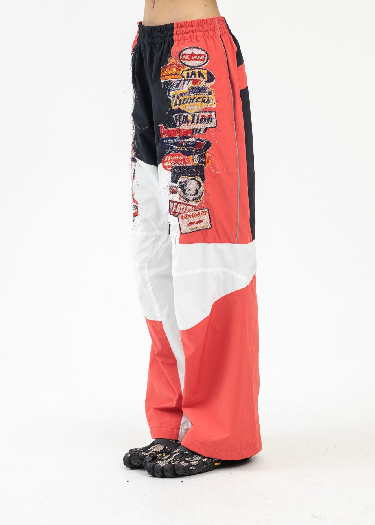 BLACK/RED A.I. PATCHES EMBRIDERY TRACK PANTS - 2