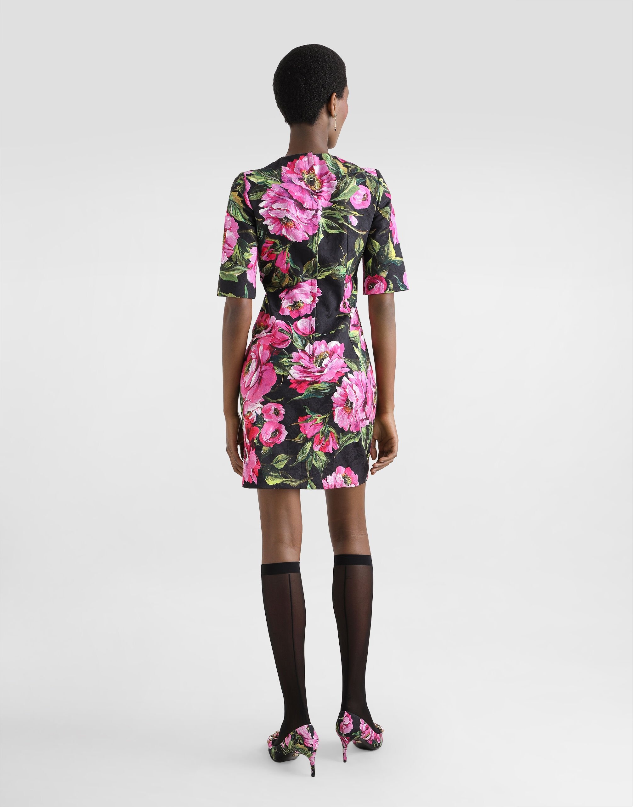 Fit-and-flare midi dress in peony-print cotton - 3