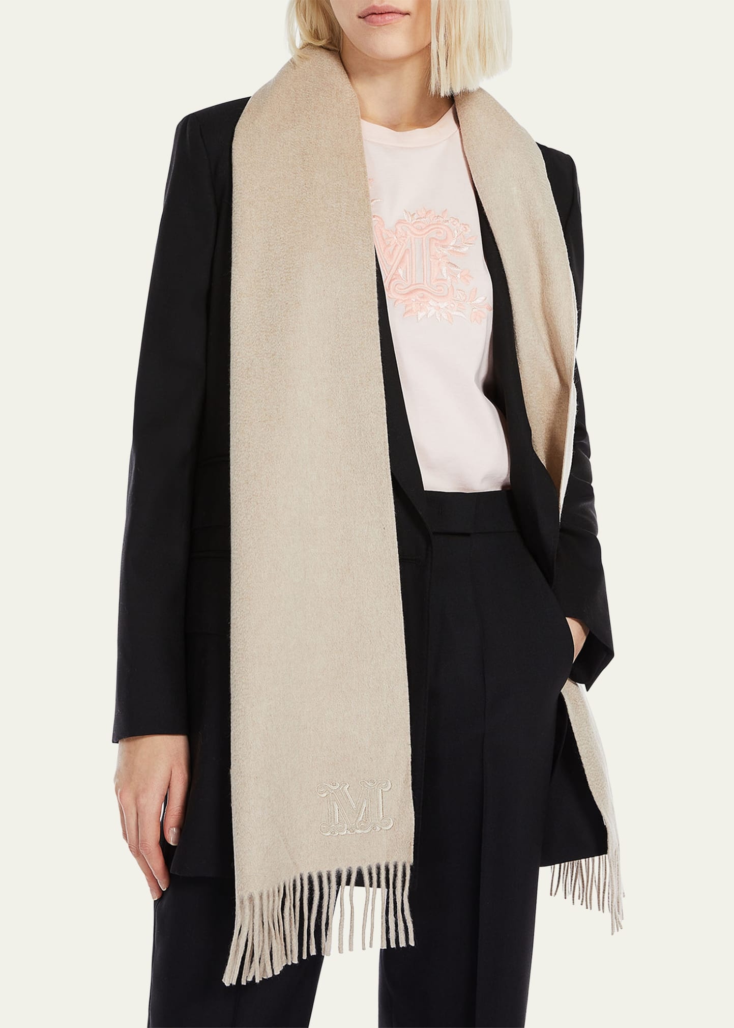 Logo Fringe Cashmere Scarf - 2