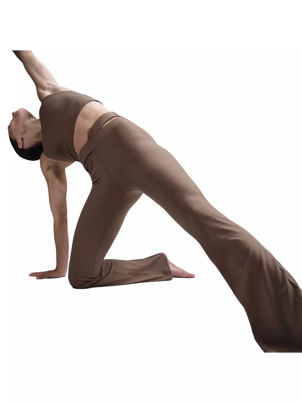 Women's Zenvy Rib Gentle-Support High-Waisted Flared Leggings-Brown - 5