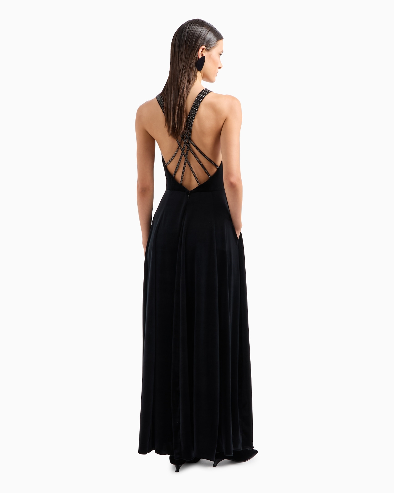 Chenille jersey long dress with rhinestone shoulder straps - 3
