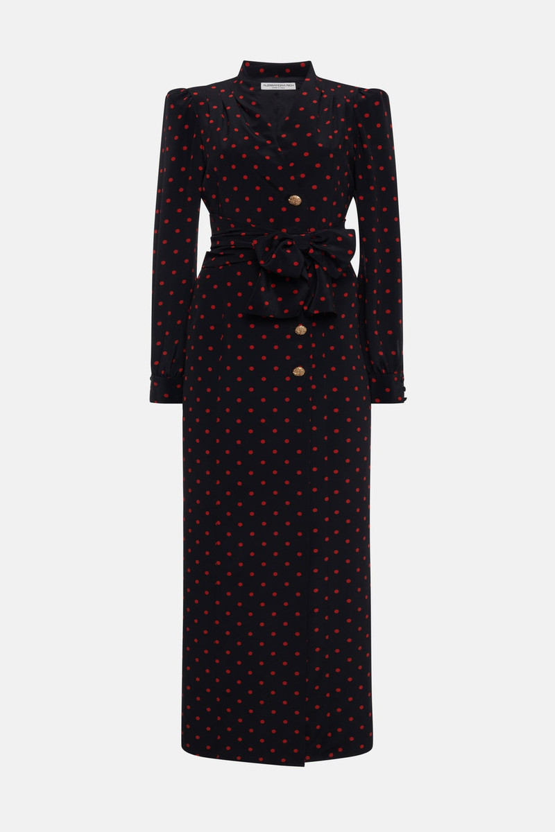 POLKA DOT PRINT SILK DRESS WITH BELT 1
