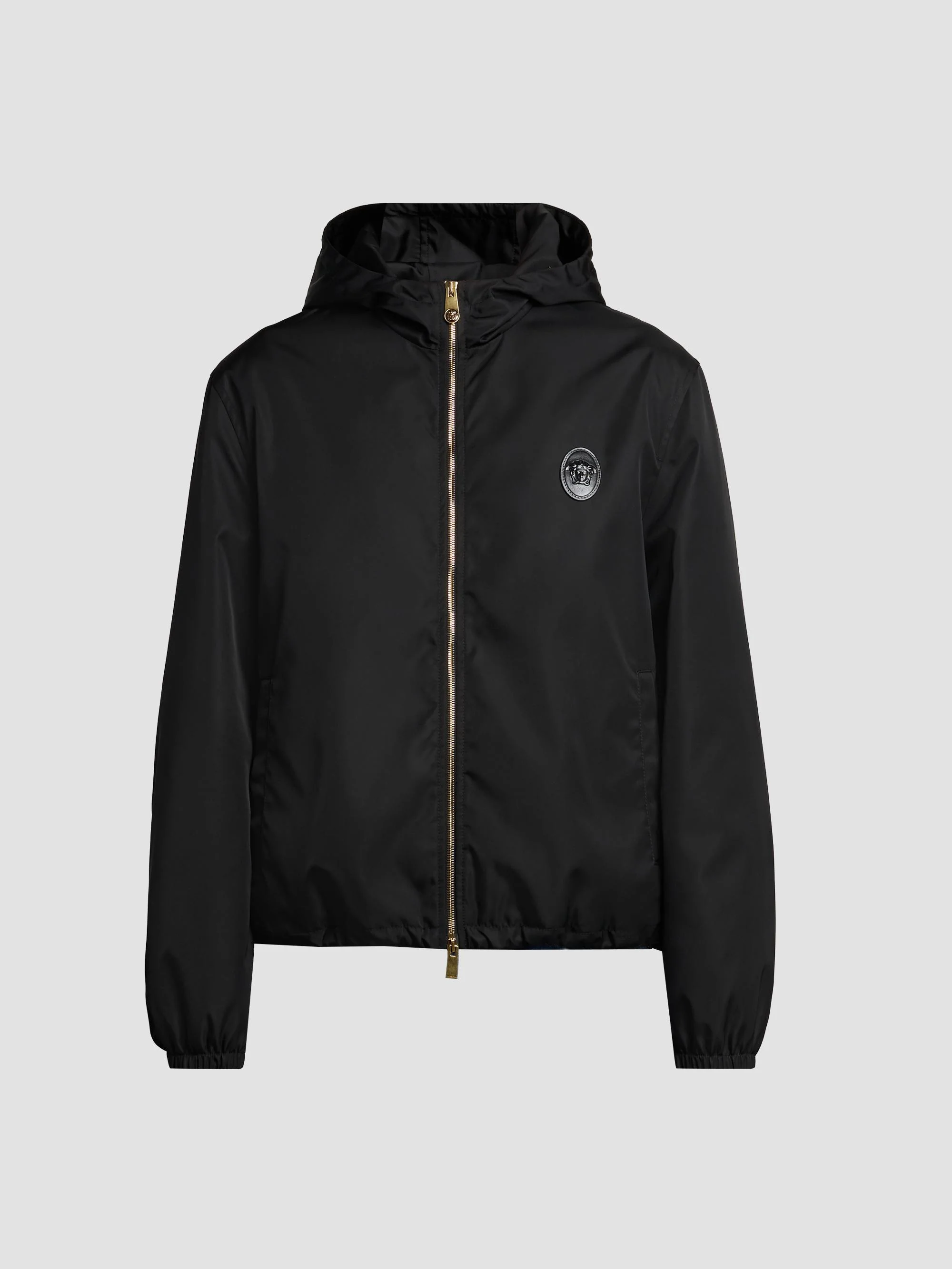 Men's Nylon Twill Hooded Jacket - Black - 1