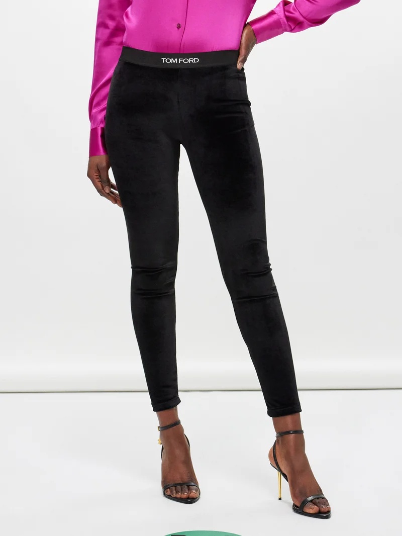 Logo-waistband velvet leggings - 1