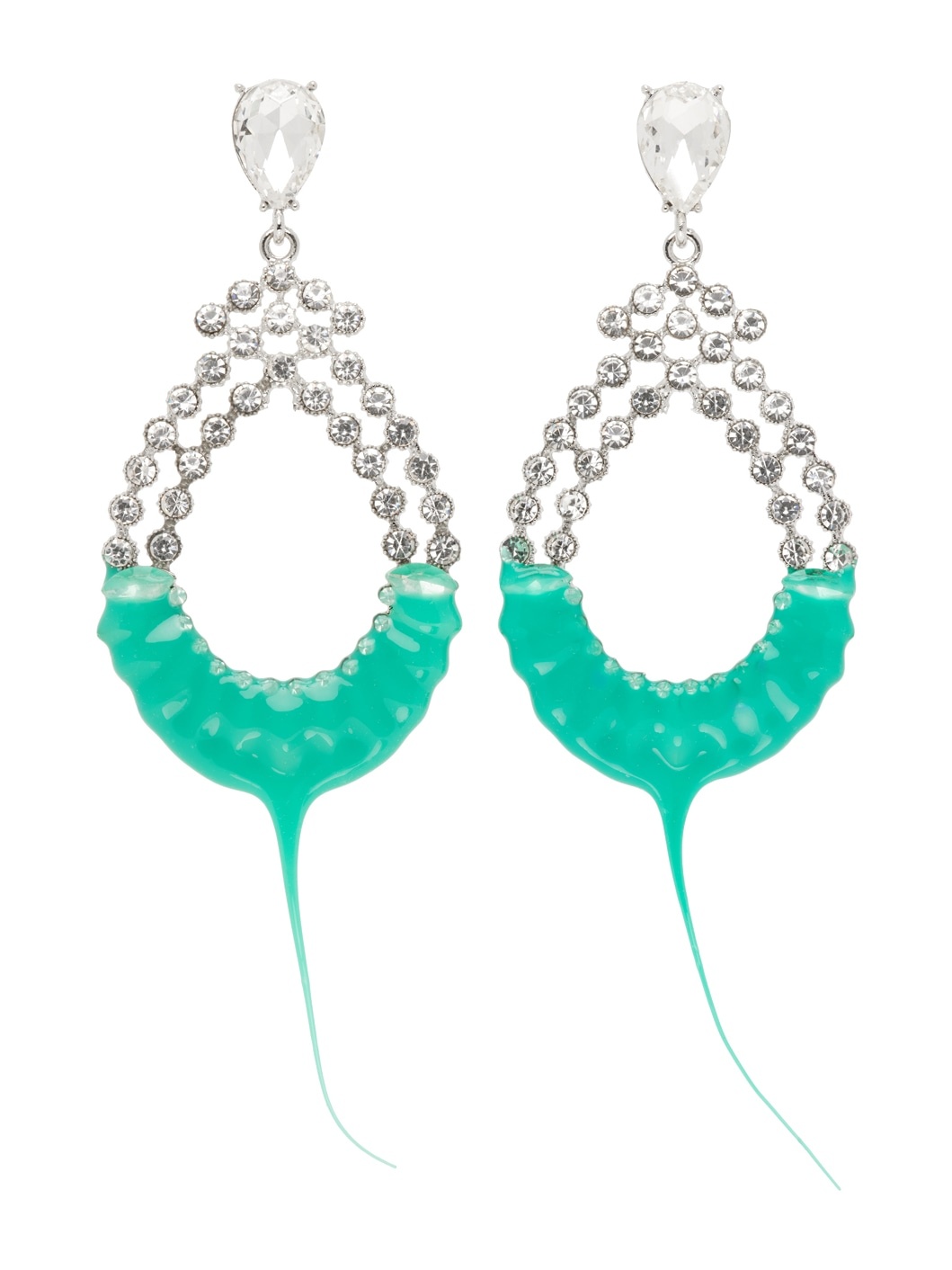 Silver & Green Diamond Loop Earrings - 1