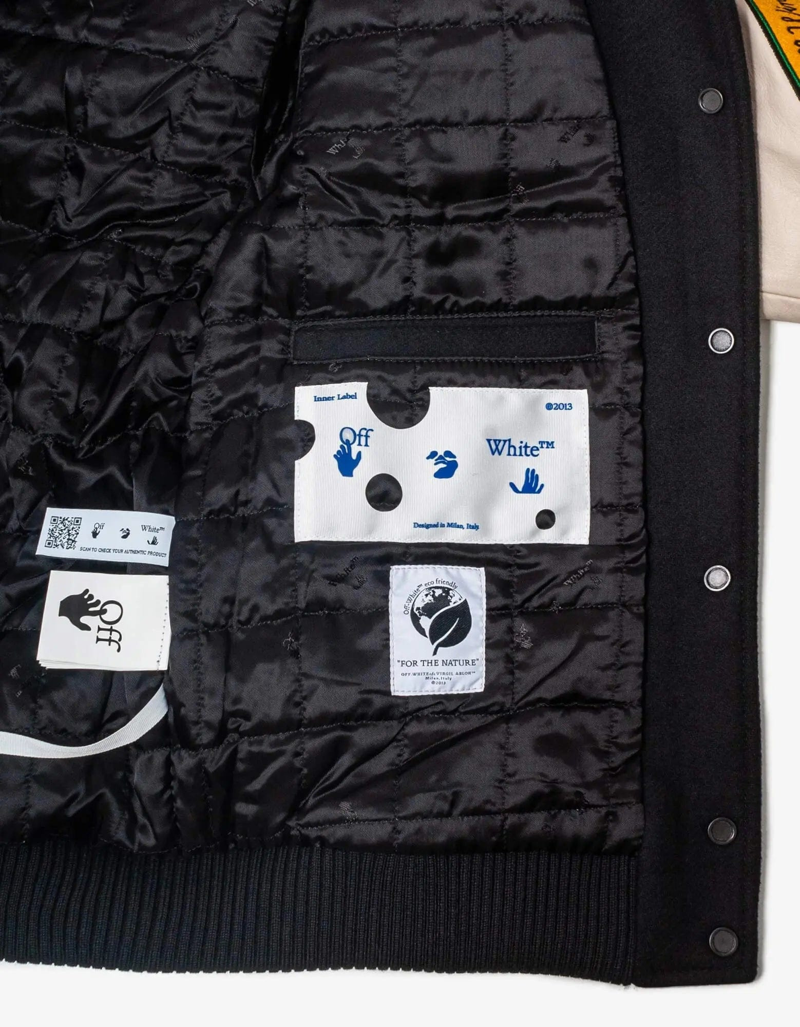 Off-White Black Graphics Leather Varsity Jacket - 9
