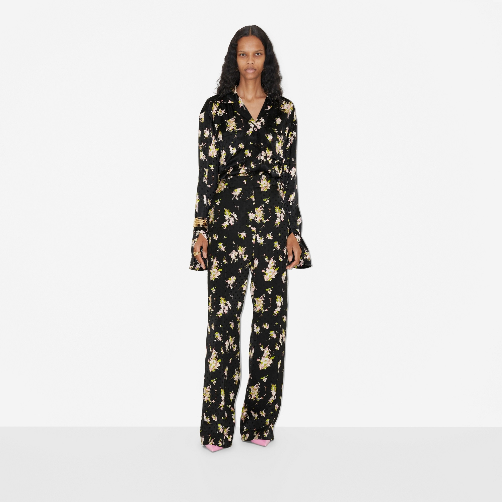Floral Print Viscose Wide-leg Trousers - 2