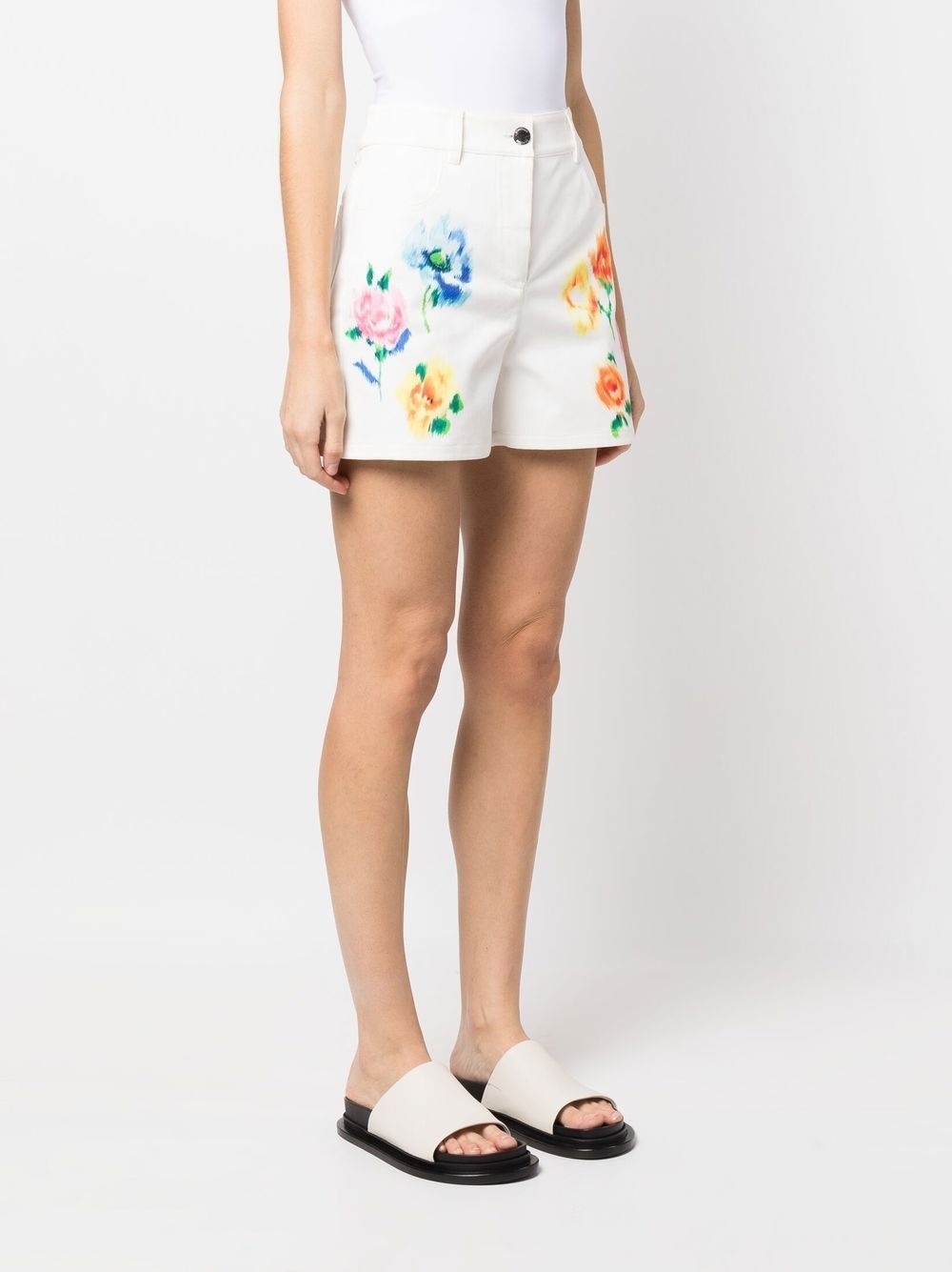 floral-print denim shorts - 3