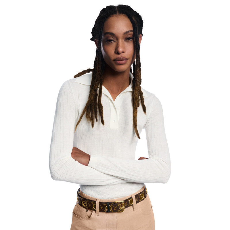 Long-Sleeved Rib-Knit Polo Top 4