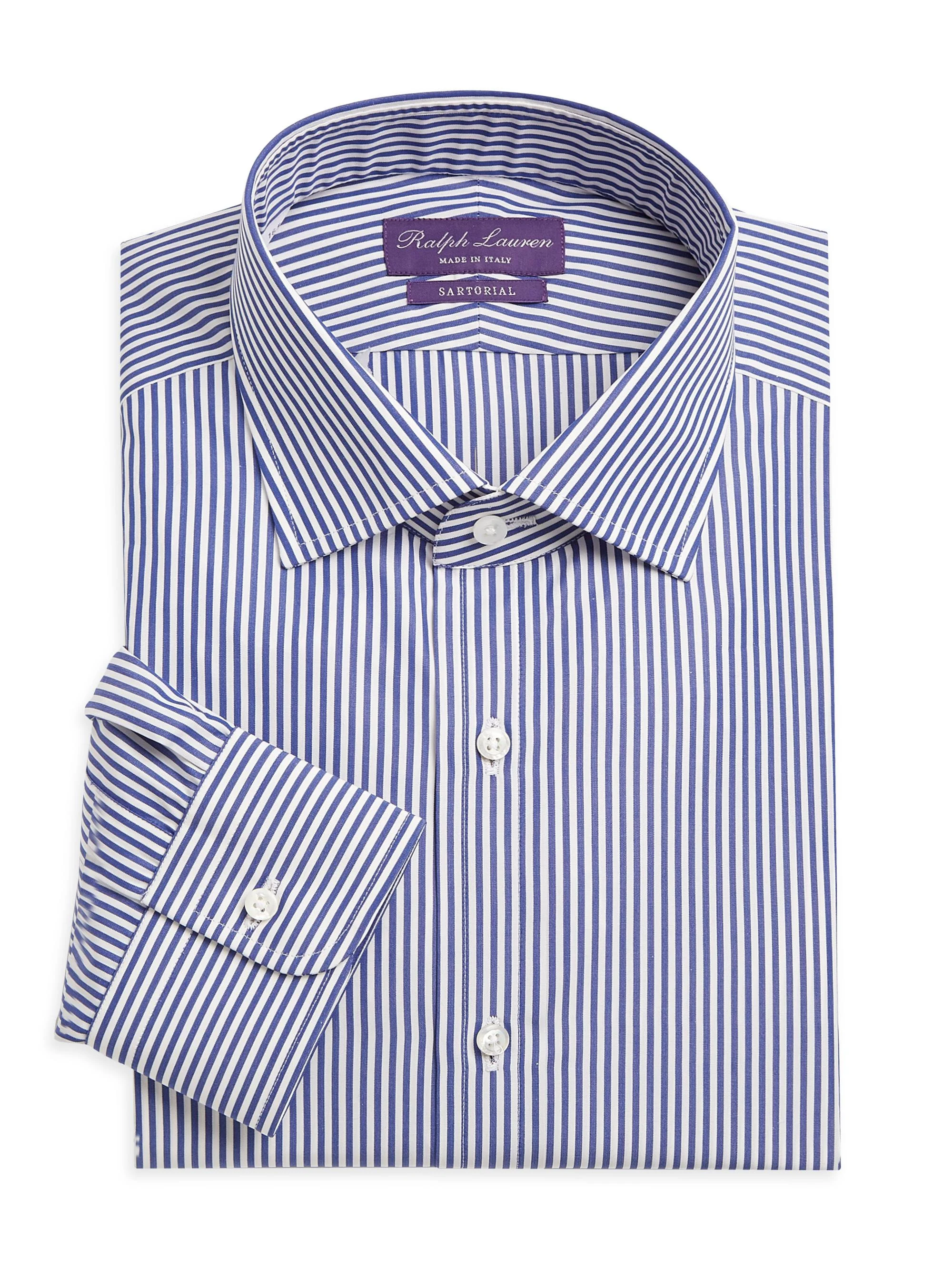 Men's Aston Striped Tailored Long-Sleeve Dress Shirt - Medium Blue - 1