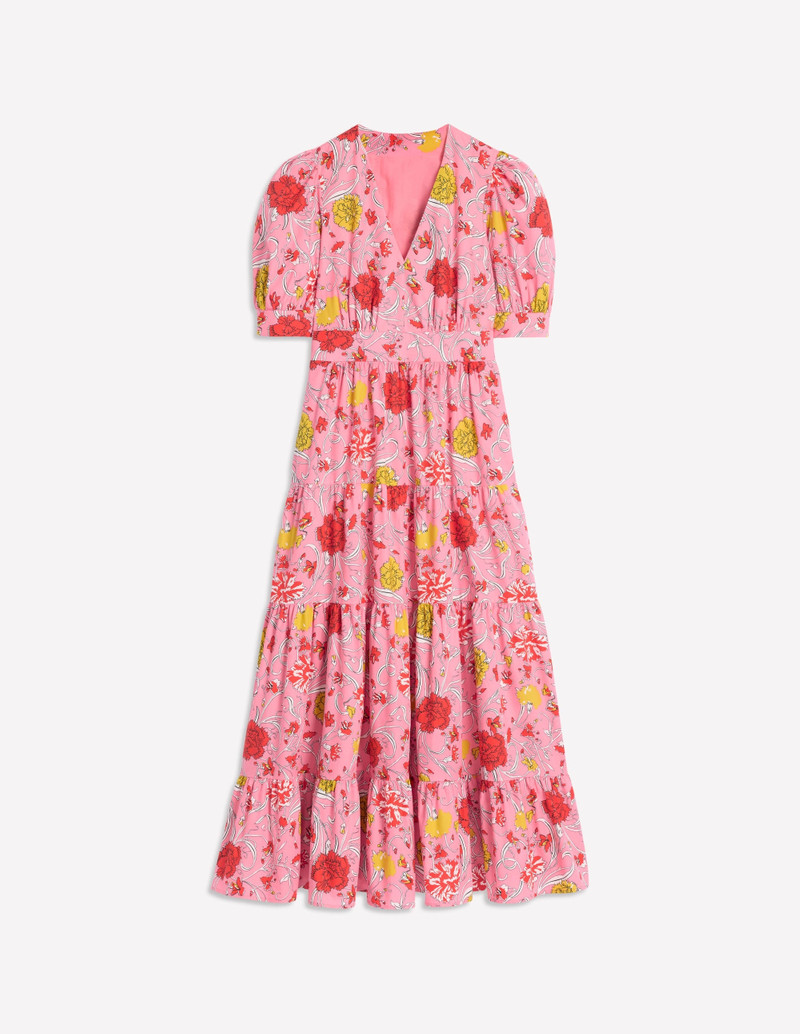 Bella Puff Sleeve Maxi Dress-Salmon Pink, Carnation Vine 1