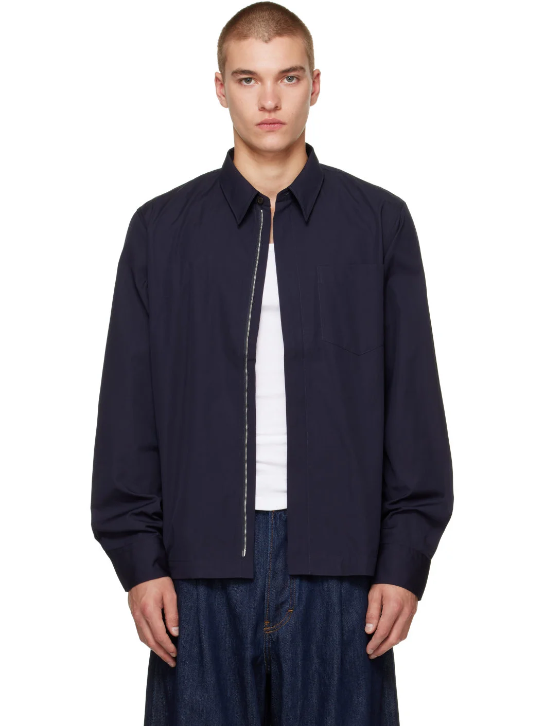 Navy Cotton Zip Shirt - 1