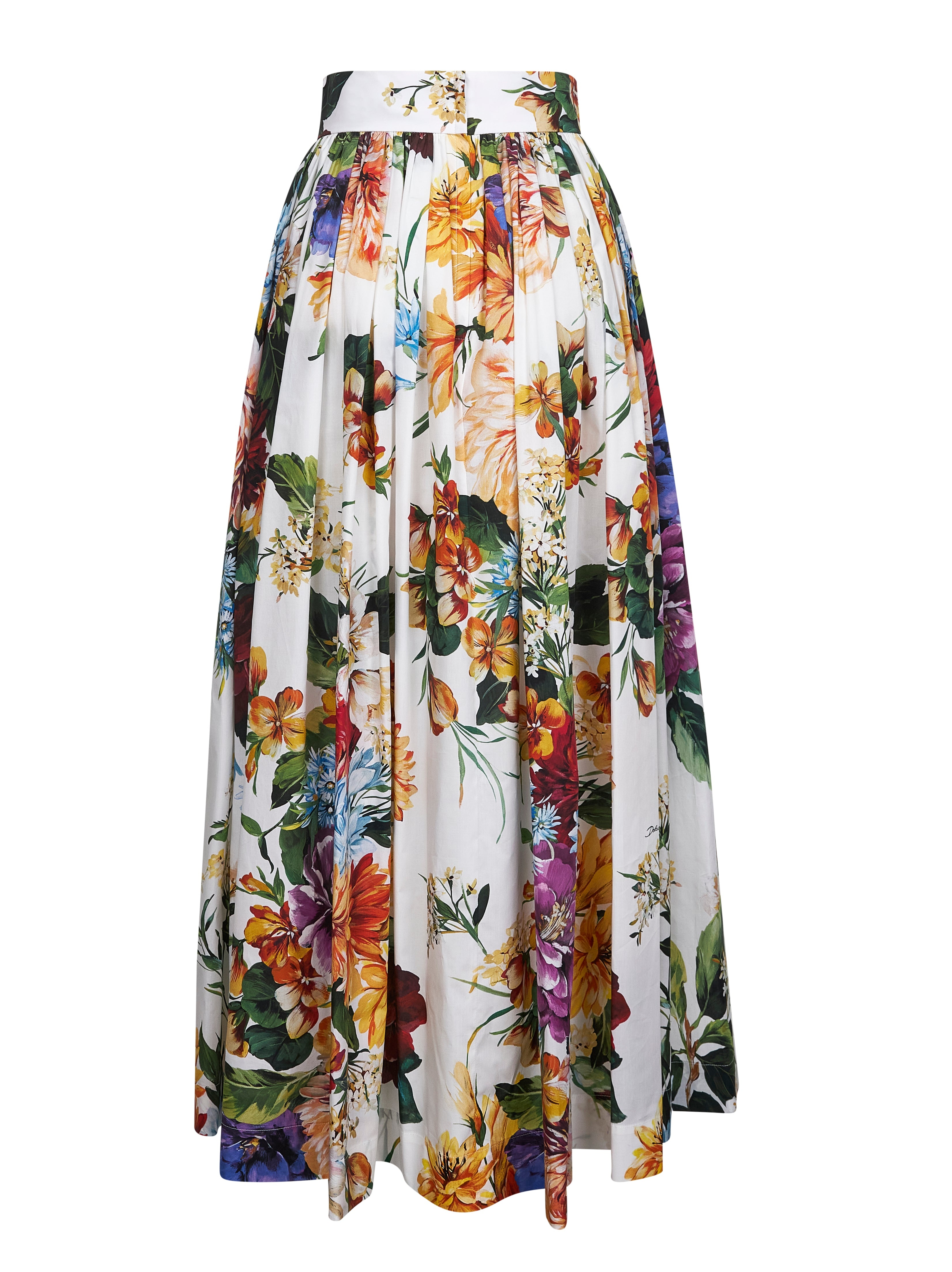 White cotton bouquet flower print long skirt - 2