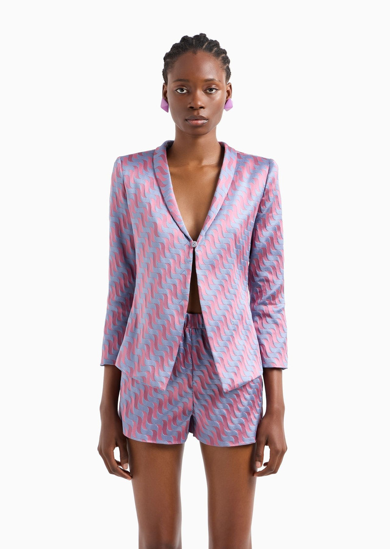 Two-tone wave-motif jacquard jacket with shawl collar 2