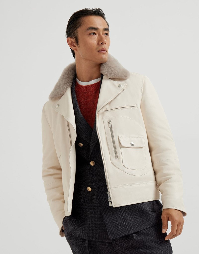 Nappa leather biker jacket with Thermore® padding and detachable shearling collar - 1