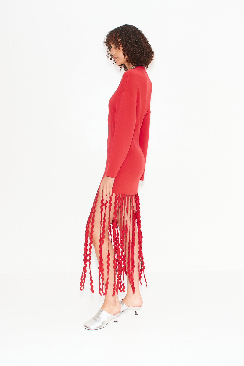 Wallis Knit Fringe Dress in Cherry Red 4