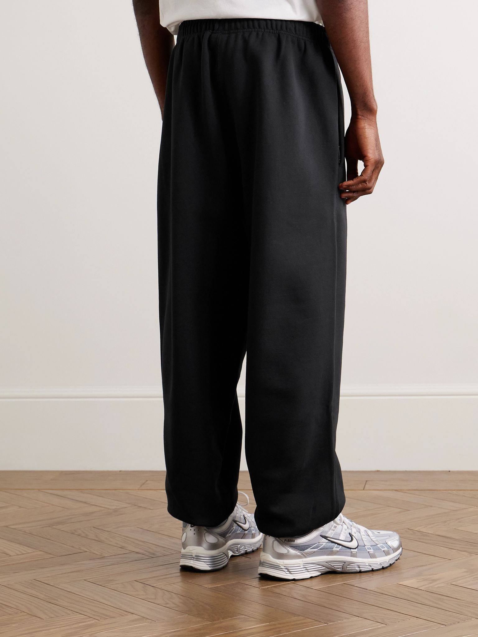 Solo Swoosh Tapered Logo-Embroidered Cotton-Blend Jersey Sweatpants Black - 4