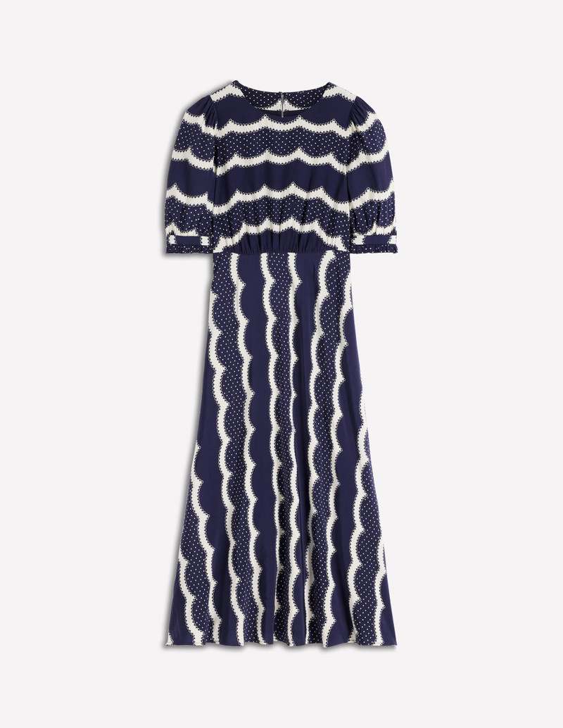 Blanca Midi Tea Dress-French Navy, Dainty Scallop 1