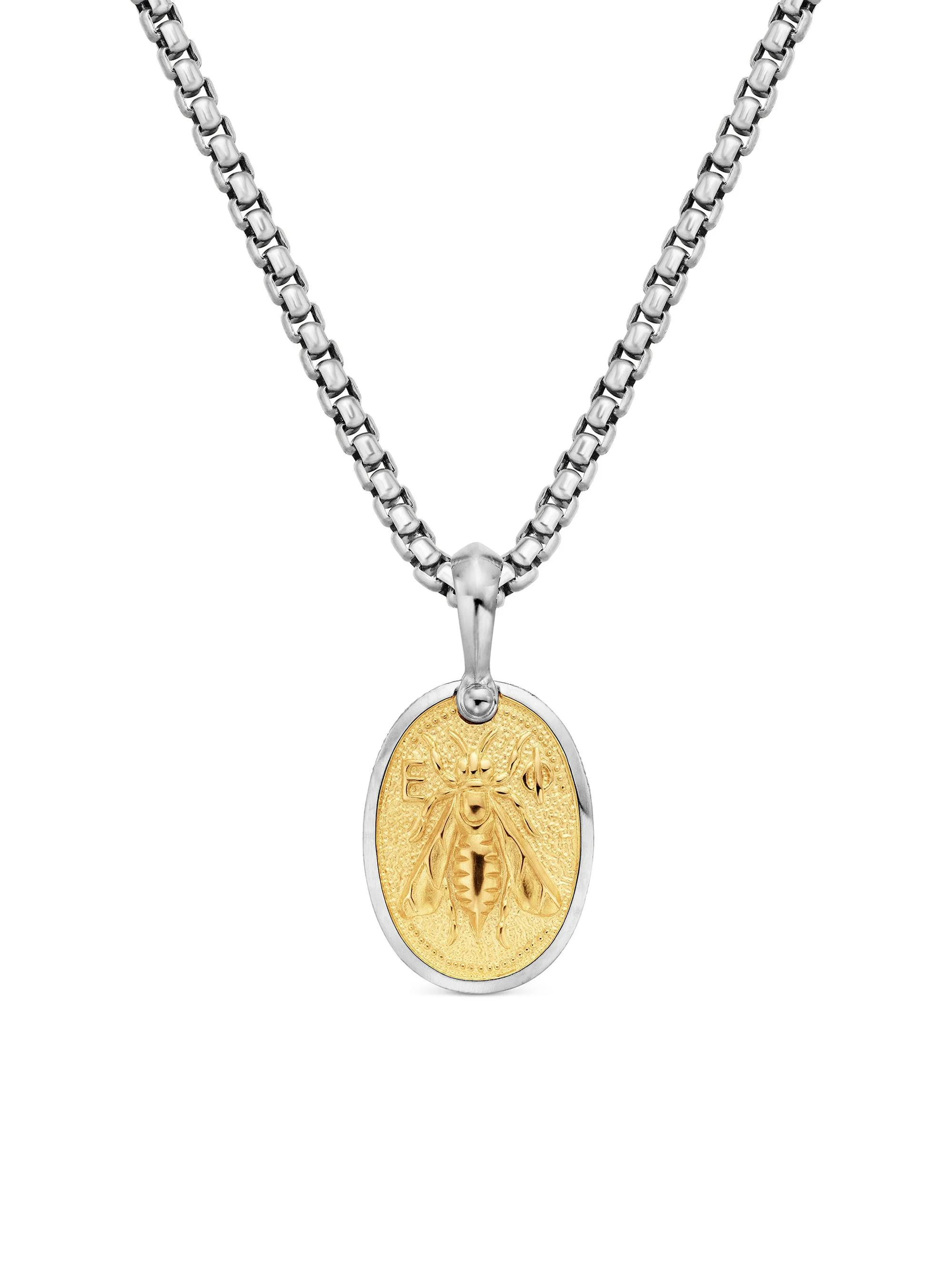 Men's Petrvs Bee Amulet in Sterling Silver with 18K Yellow Gold, 29mm - Silver - 1