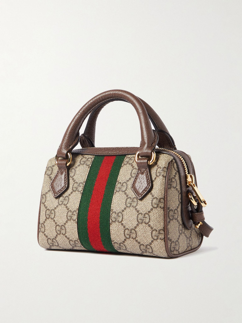 Ophidia mini leather-trimmed and webbing-trimmed printed coated-canvas tote Beige 3