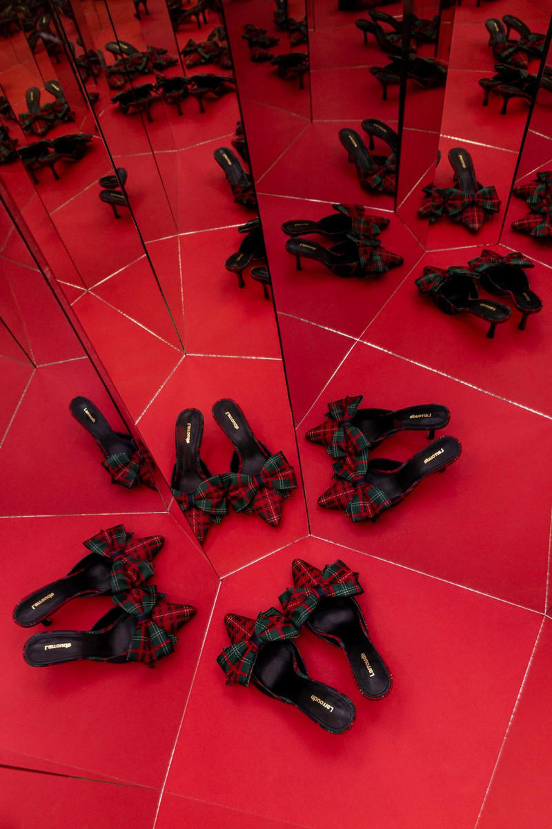 Larroudé Mini Elle Pump In Red Tartan Satin outlook