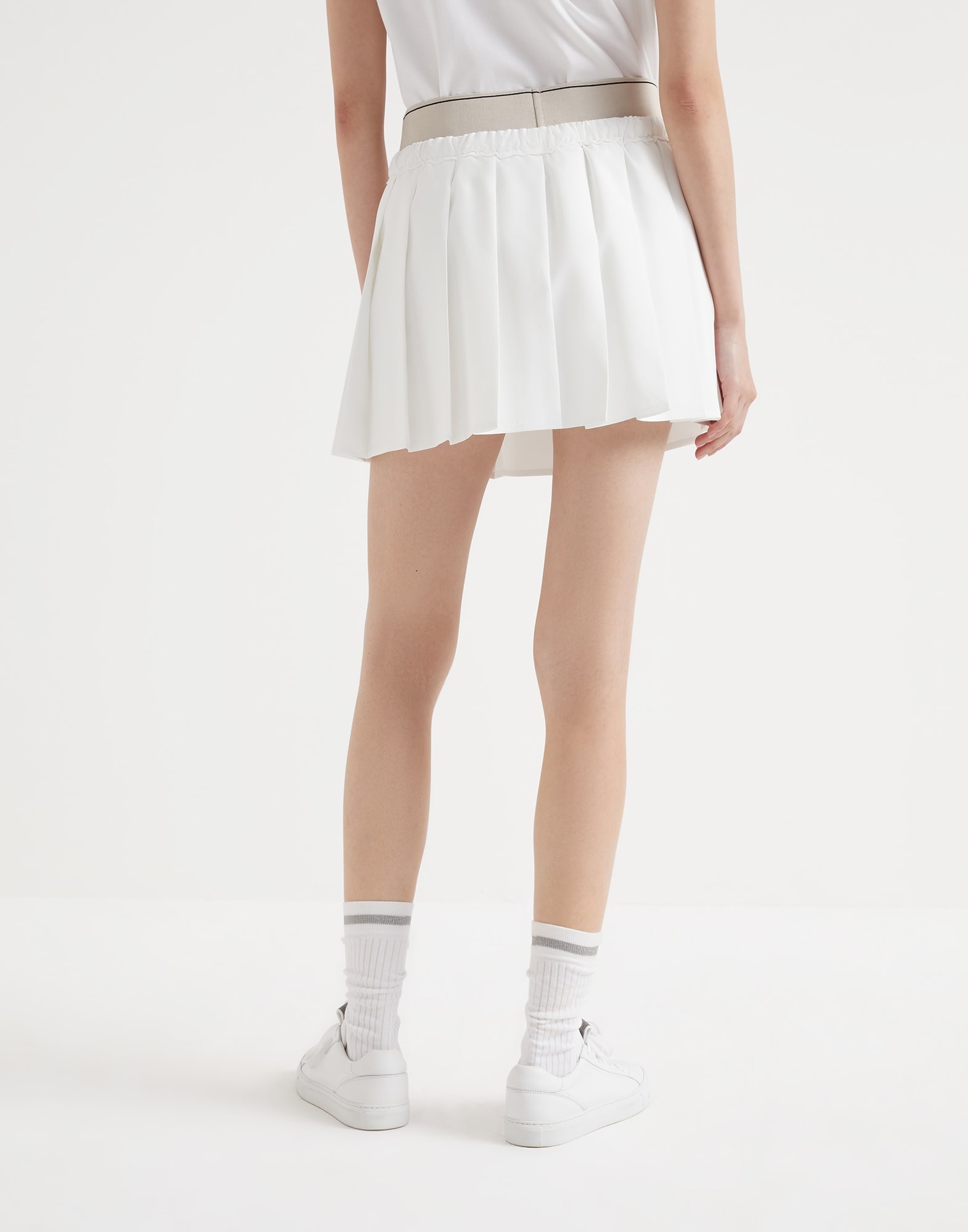 Pleated techno poplin mini skirt with tennis logo - 2