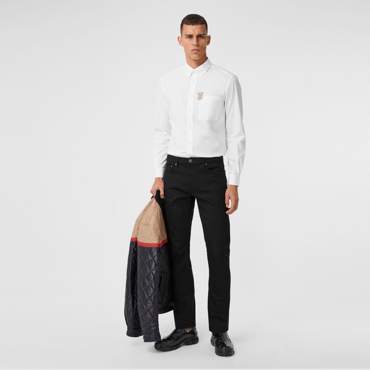 Monogrom Motif Stretch Cotton Poplin Shirt - 7