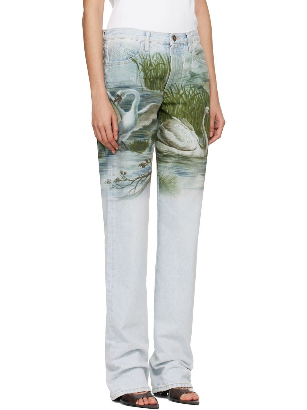 Blue Swan Print Jeans - 2