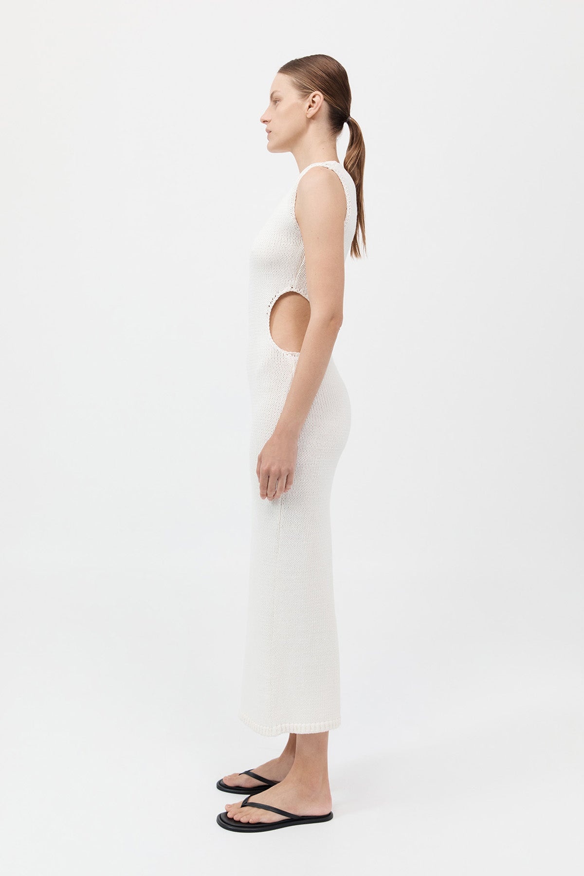 Linen Silk Blend Cut Out Dress - Salt - 5