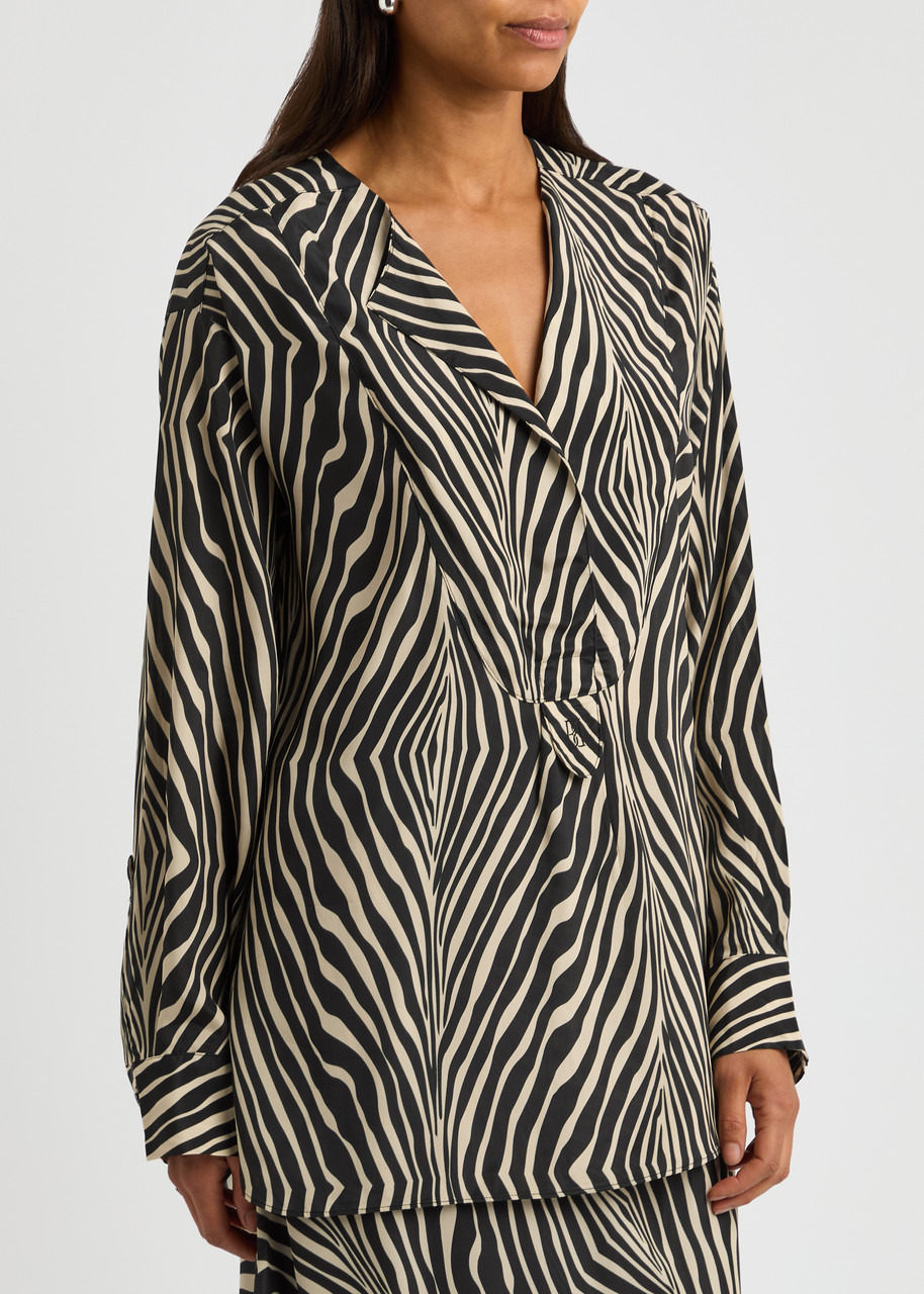 BY Malene Birger Fayette Zebra-print Matte Satin Blouse - 2