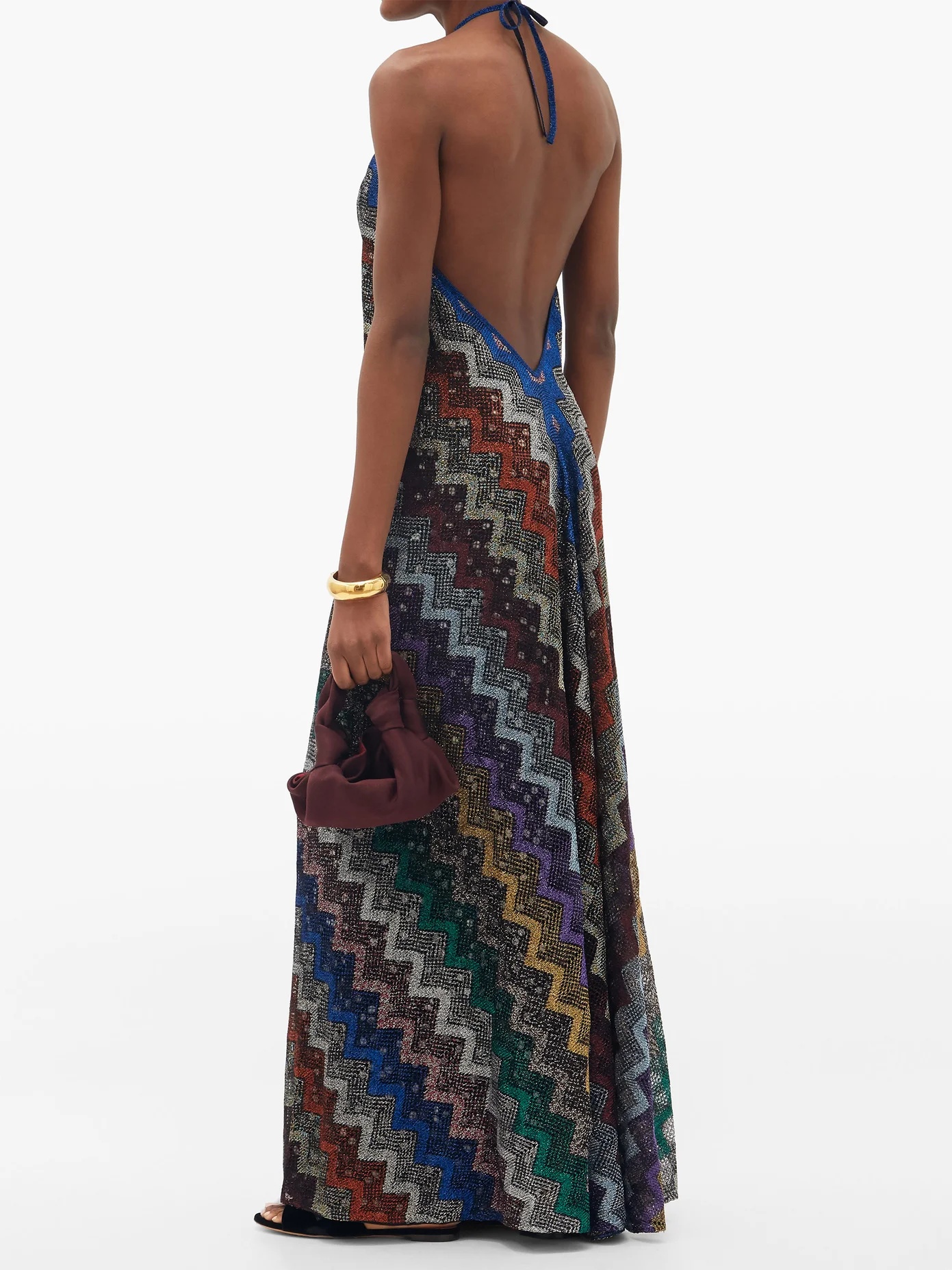 Glitter-chevron backless halterneck maxi dress - 2