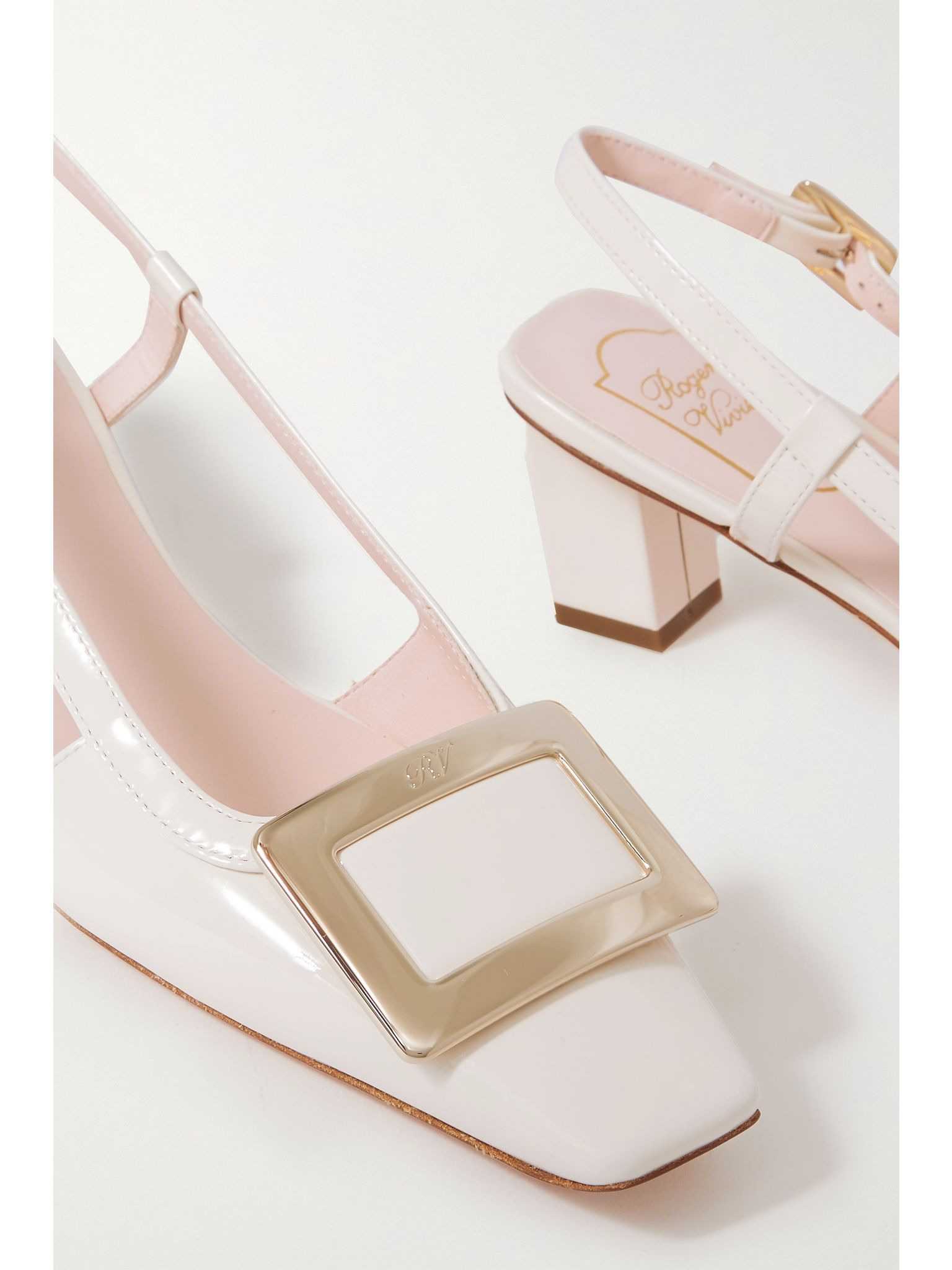 Belle Vivier 45 patent-leather slingback pumps Cream - 4