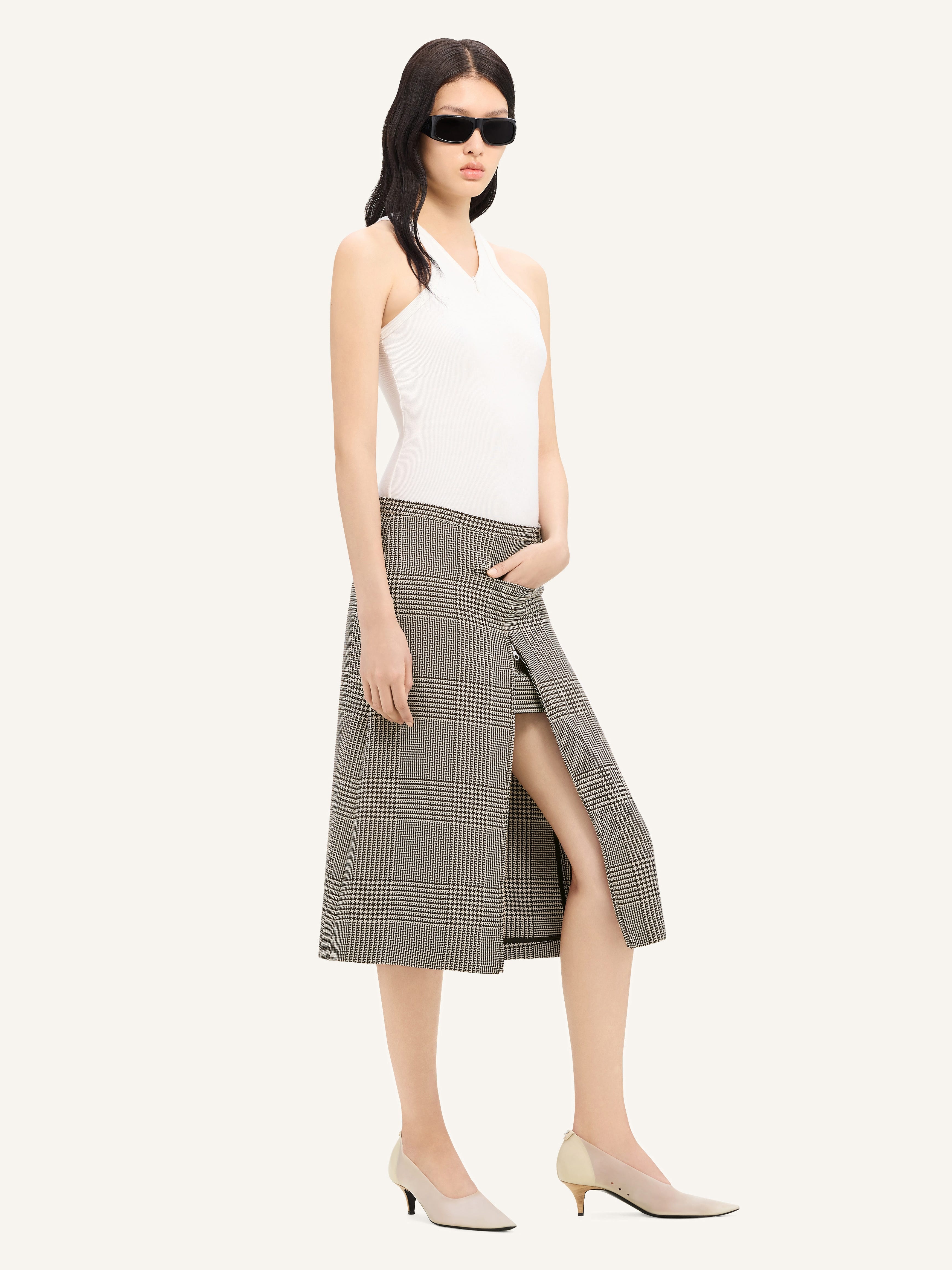 ZIPPED PRINCE OF WALES MIDI SKIRT - 3