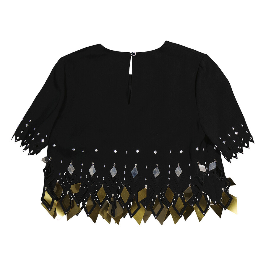 Rabanne Ladies Black Embellished Crop Top - 2
