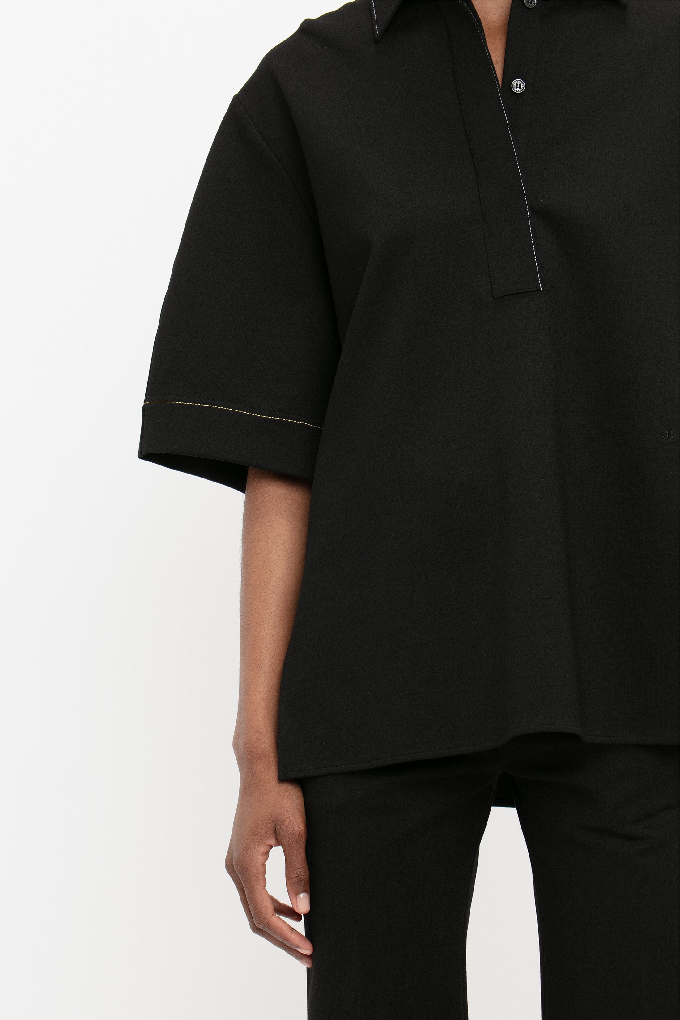 Pointed Collar Oversized Shirt In Black - 8
