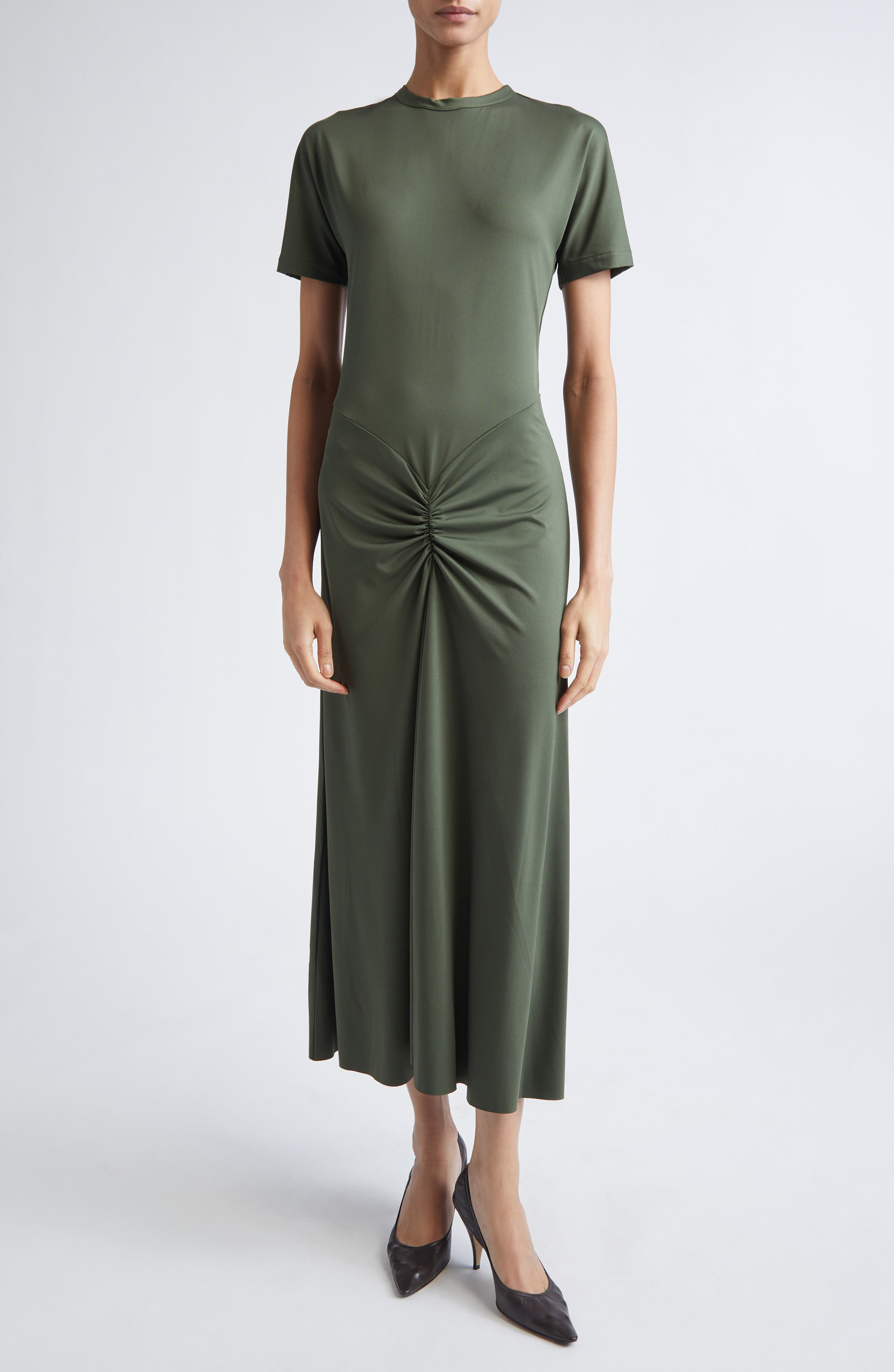 Victoria Beckham Gathered Detail T-Shirt Midi Dress in Oregano at Nordstrom - 1