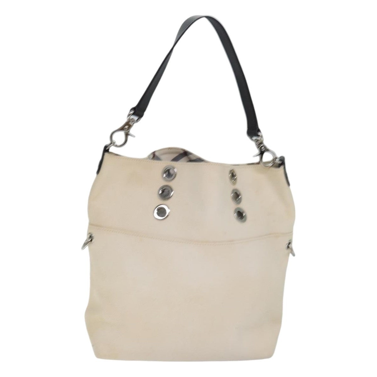 Burberry Blue Label Shoulder Bag Canvas White Brown Silver - 2