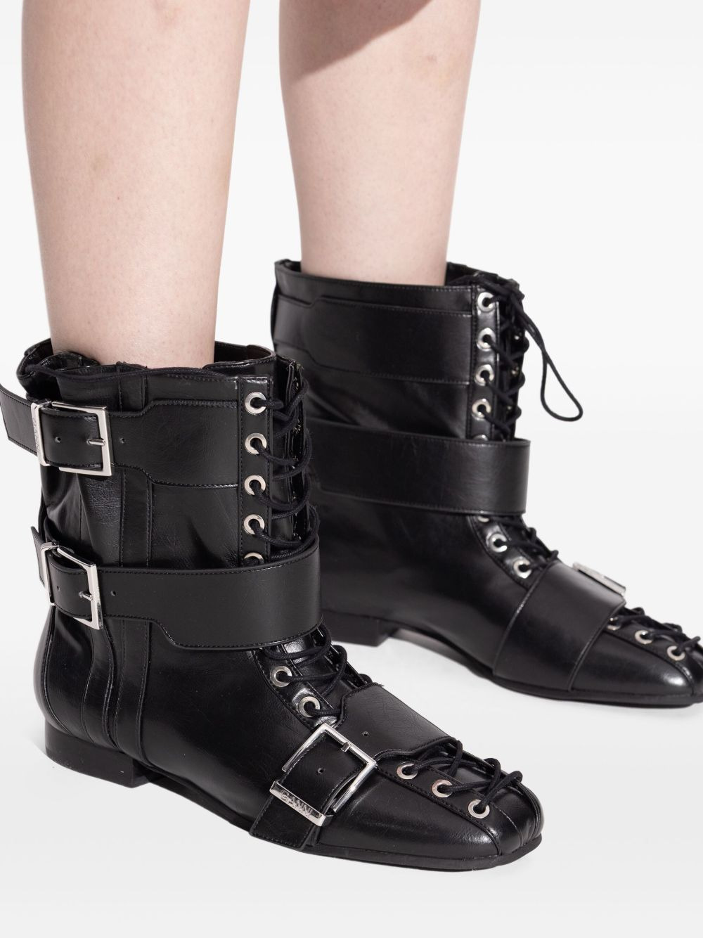 buckled lace-up combat boots - 5