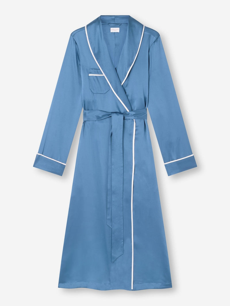 Women's Long Dressing Gown Bailey Silk Satin Soft Denim 1