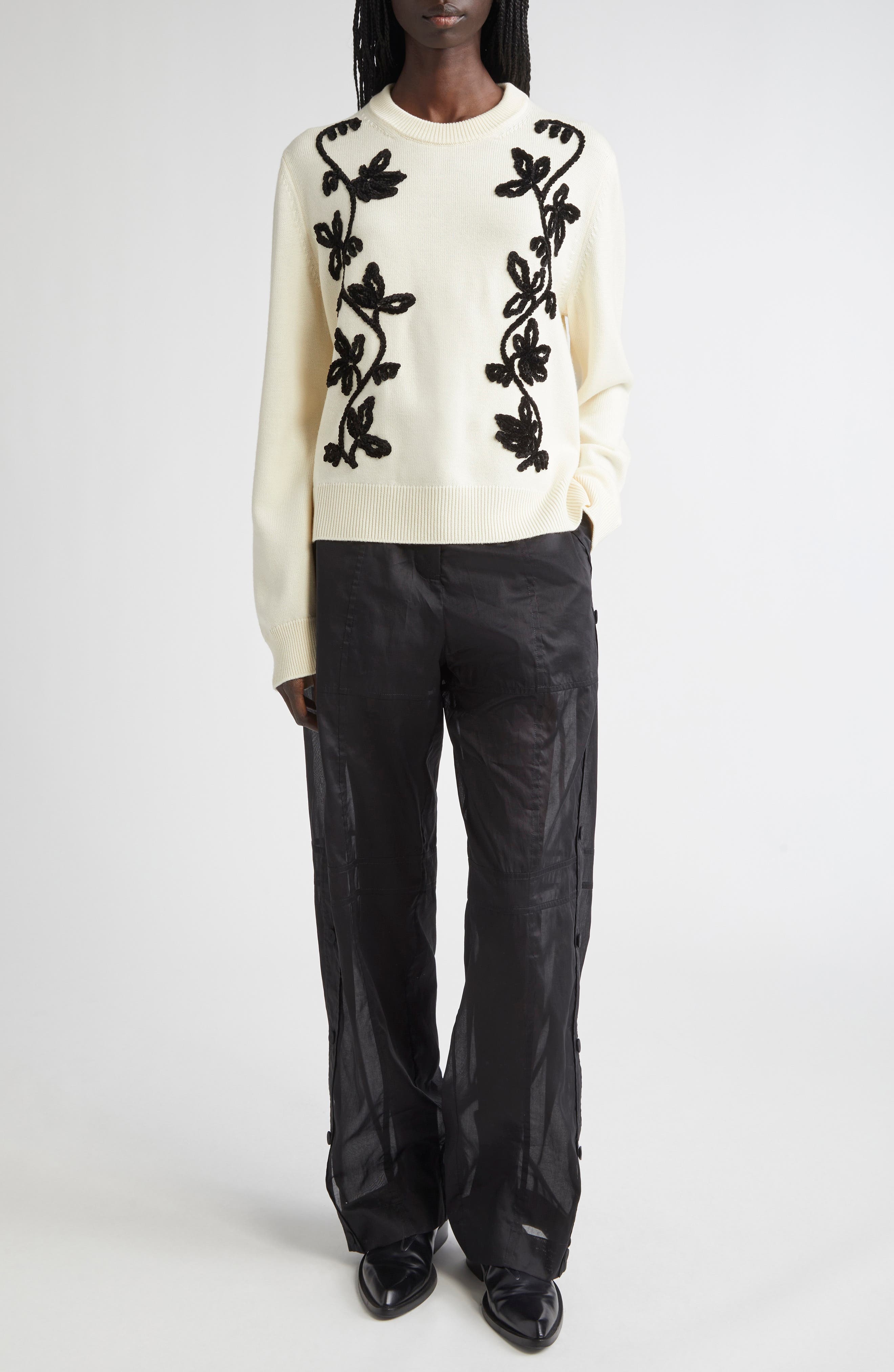 Jil Sander Relaxed Cotton Organdy Straight Leg Pants in Black at Nordstrom - 2
