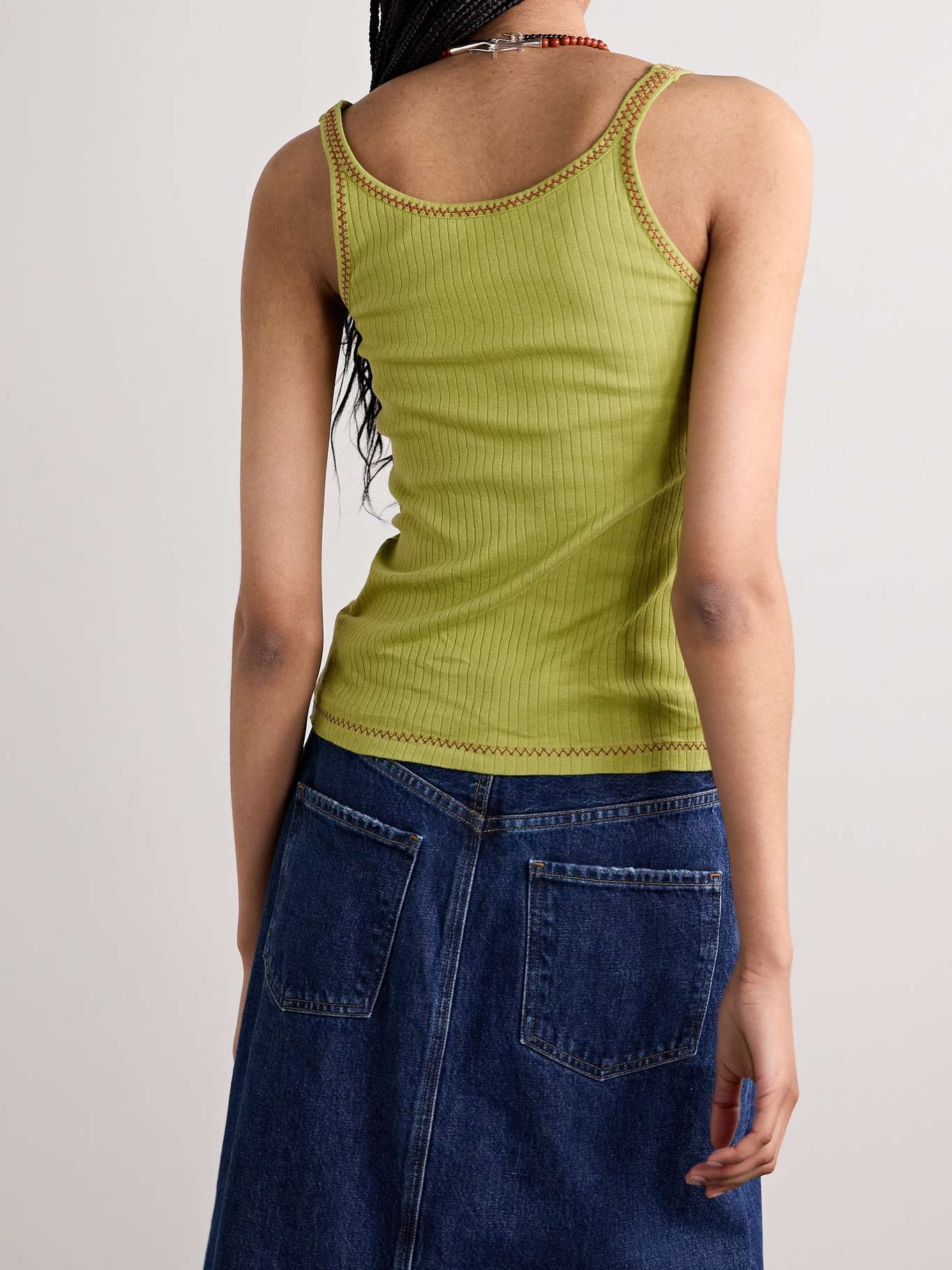 Dahlia bead-embellished ribbed cotton-jersey tank - 4