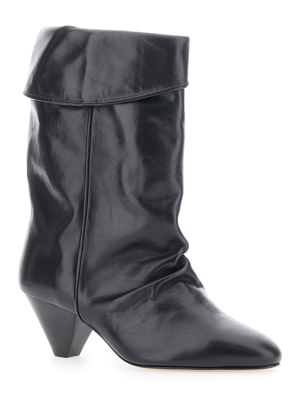 Isabel Marant Women 'Dalby' Black Ankle Boots With Cone Heel And Gathered Details In Leather Woman - 2