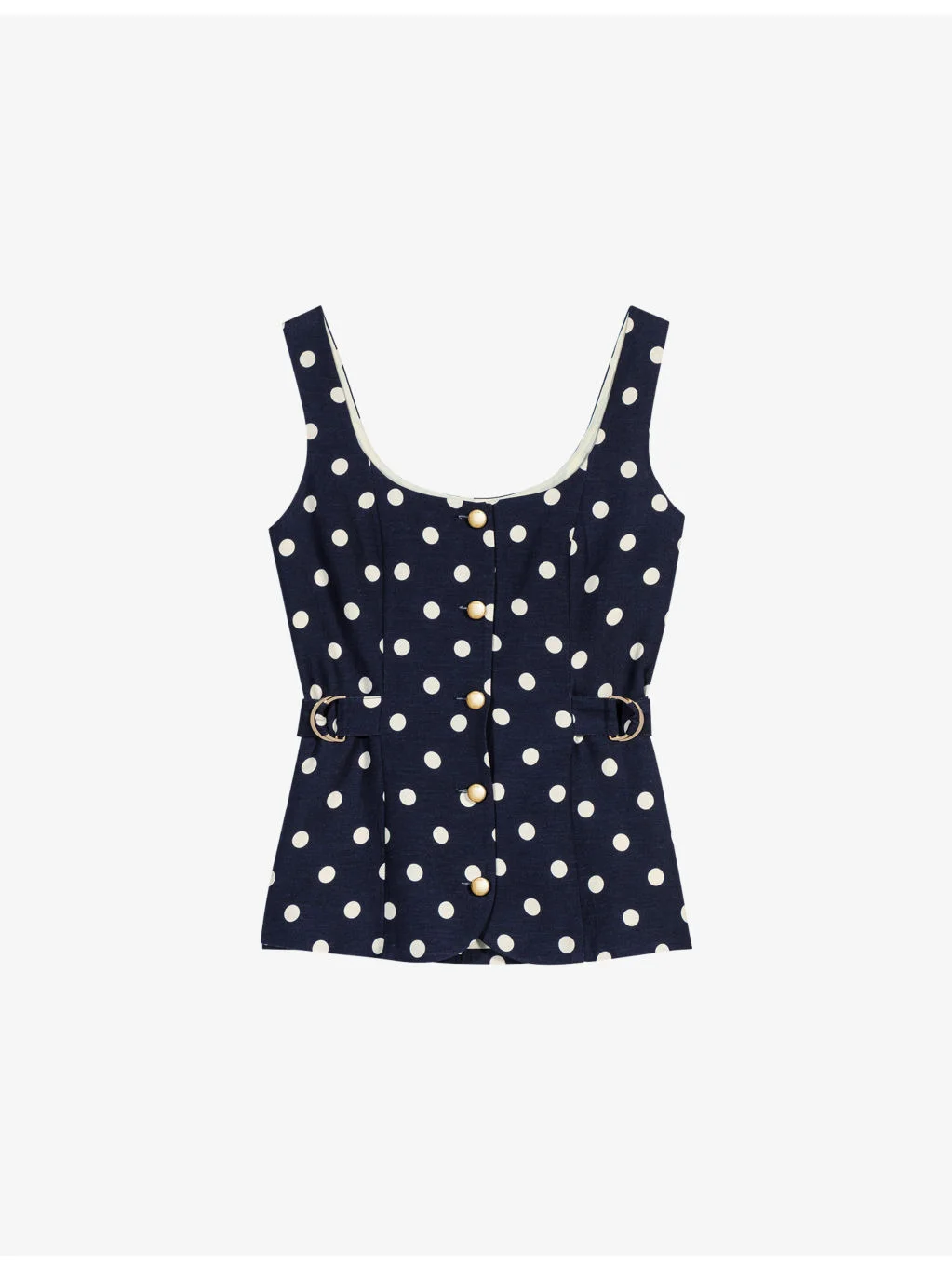 Polka Dot-Pattern Button-Embellished Linen-Blend Top - 1