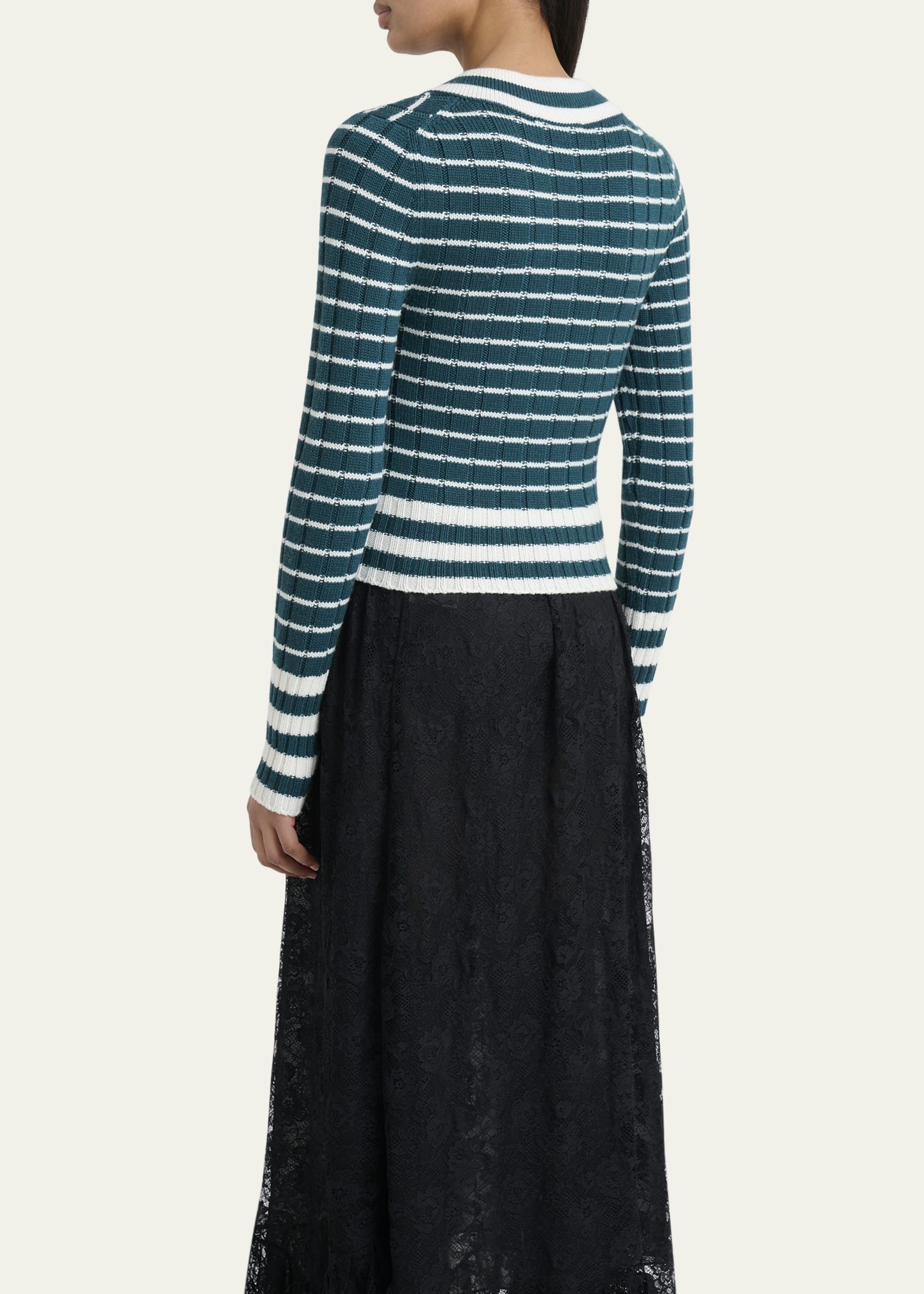 V-Neck Striped Merino Knit Sweater - 3