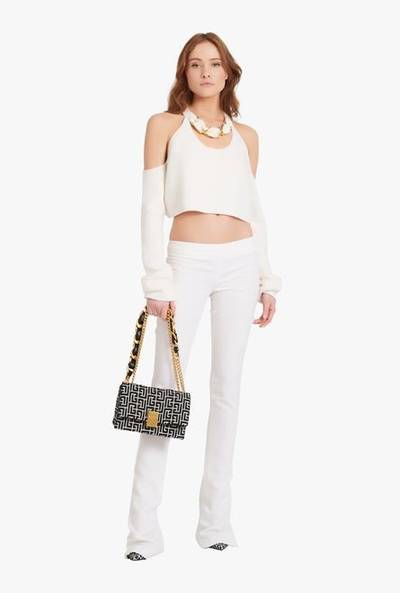 Balmain Cropped white knit sweater outlook