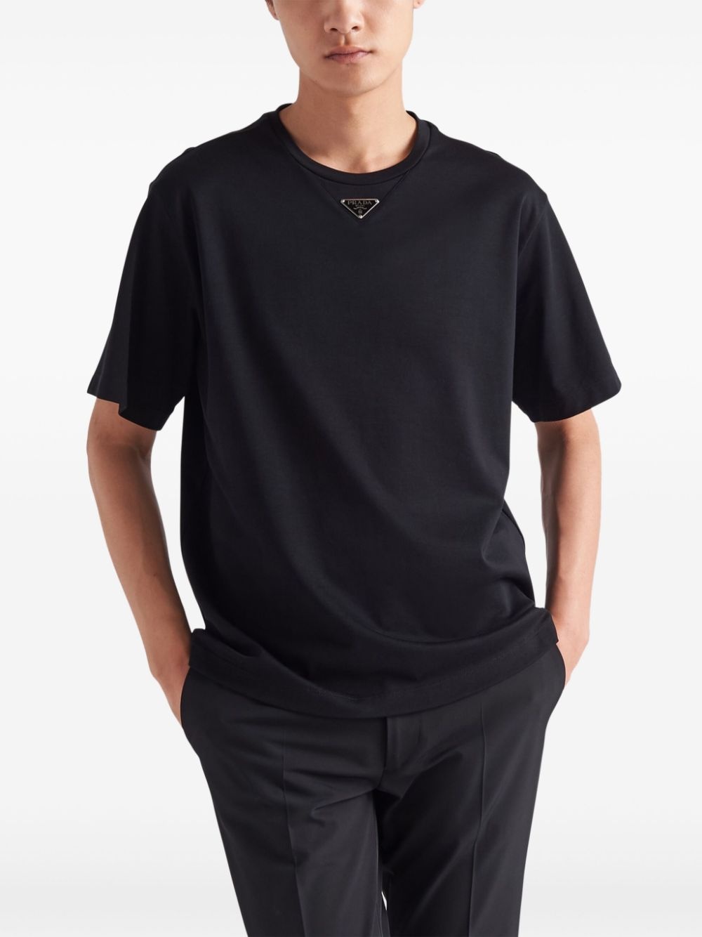 triangle-logo cotton T-shirt - 4