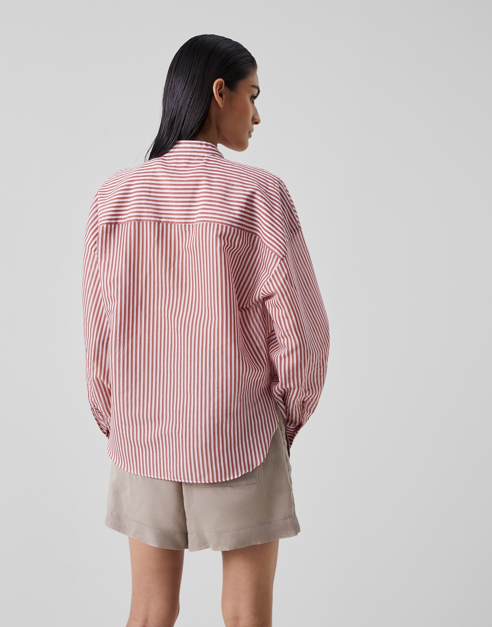 Sparkling cotton and silk striped shirt with shiny details - 2
