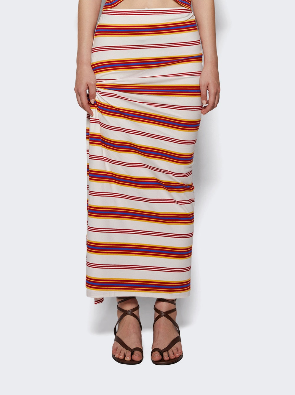 Draped Long Jersey Skirt Cream And Orange Stripes - 2
