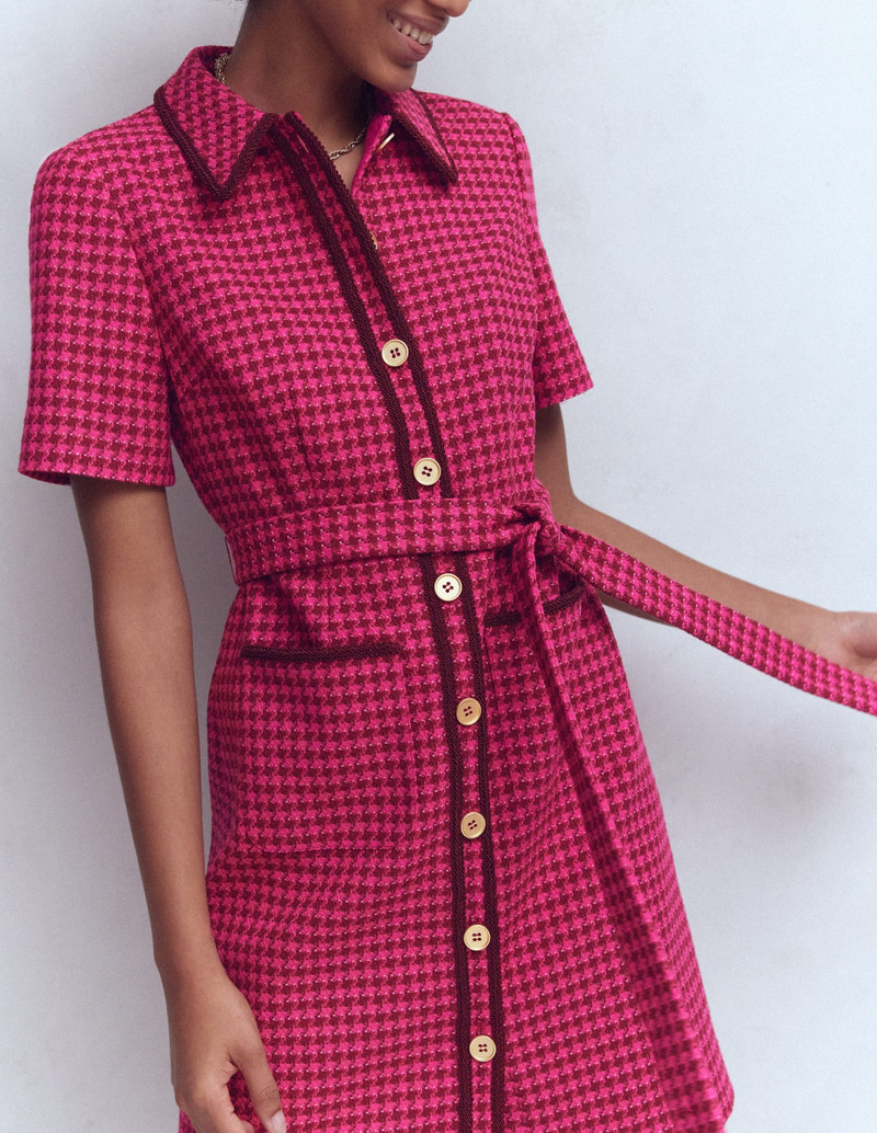 Loren Trim Short Dress-Red & Pink Dogtooth 6