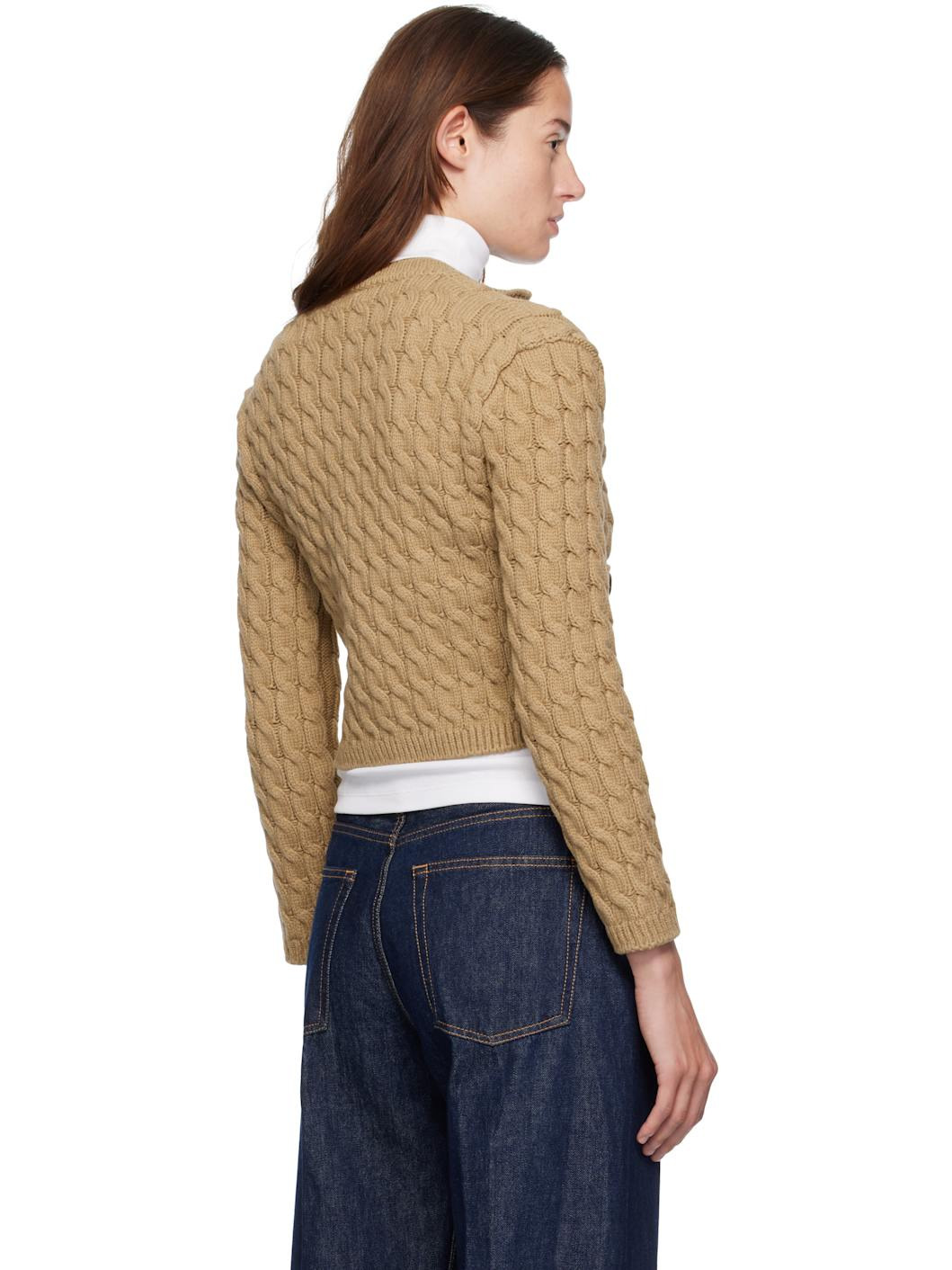 Beige Cotton Blend Cardigan - 3